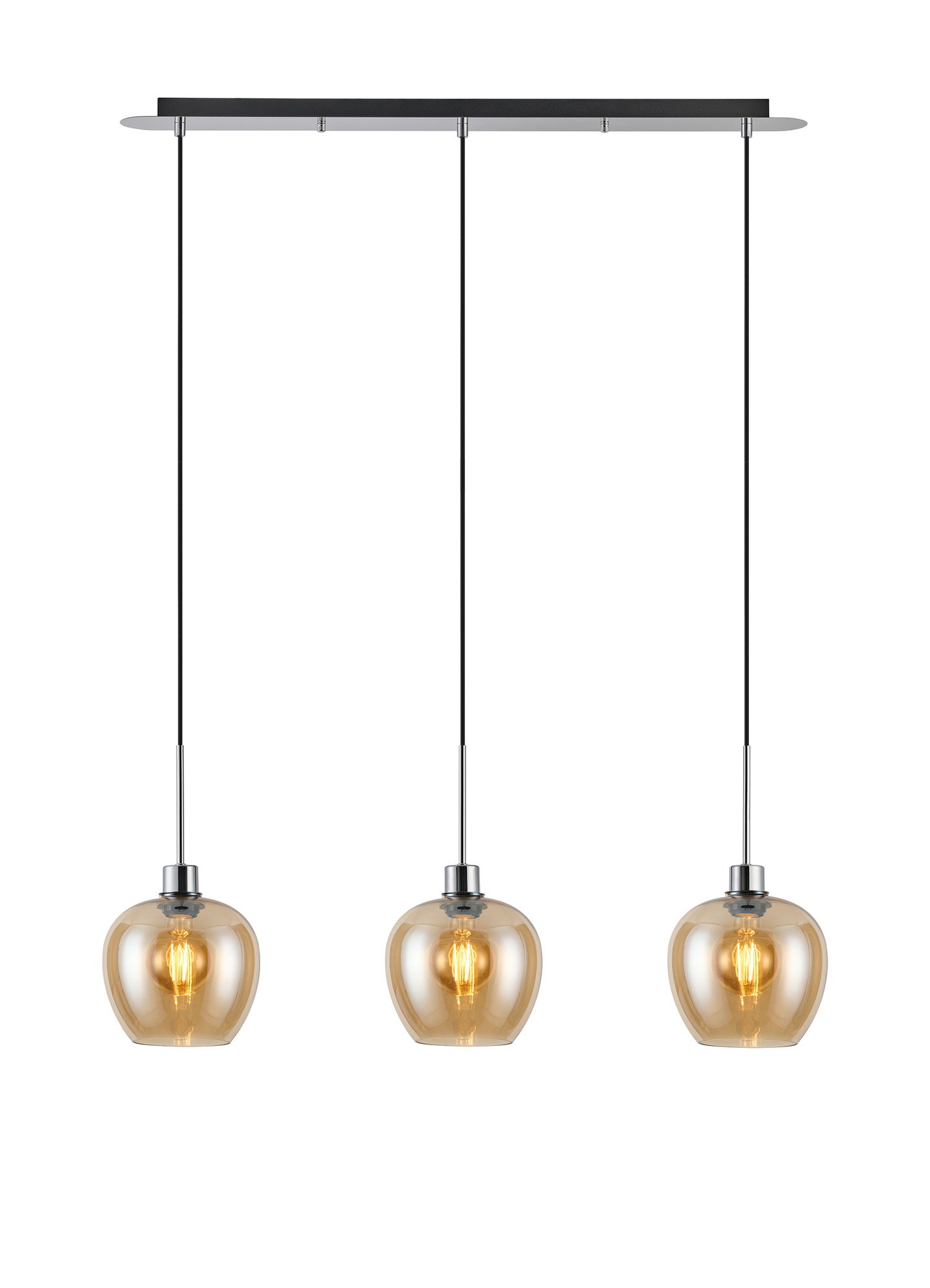 DK1308  Lori Linear Pendant, 3 Light Adjustable E27, Polished Chrome/Amber Wine Shades